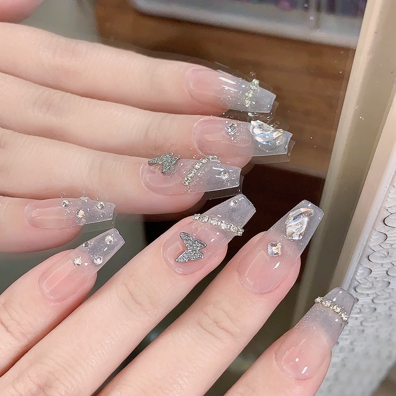 Yi danza de uñas de desgaste largo pegatinas diamante parche de uñas terminado uñas falsas en línea celebridad mismo estilo parche desmontable