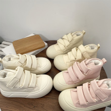 皮面小白鞋女冬2024新款棉鞋女冬季加绒女鞋帆布鞋女高帮厚底板鞋