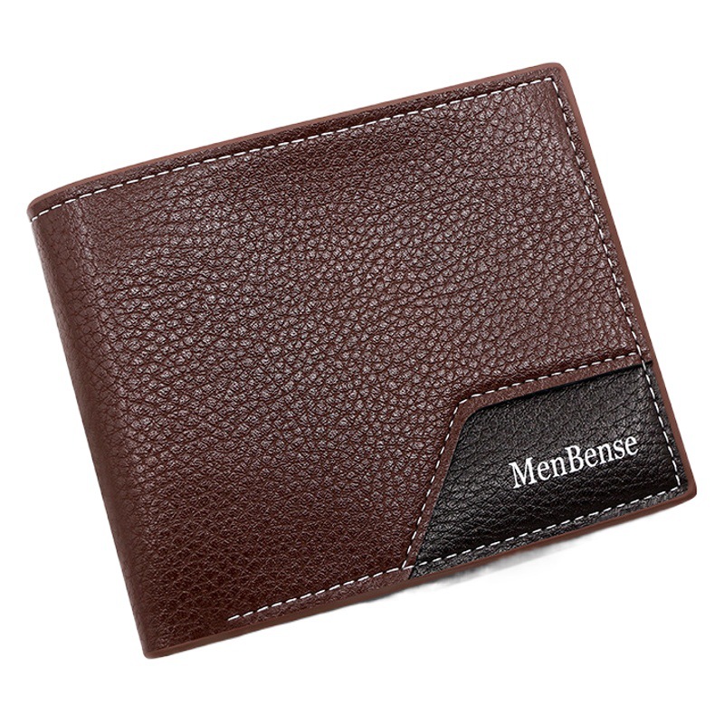 Estilo coreano de los hombres cartera corta lychee patrón costura monedero gran capacidad Multi-Tarjeta embrague moneda bolsa