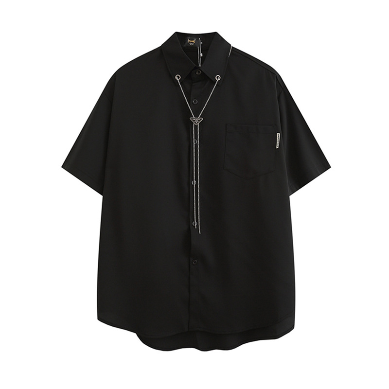 Jia Yi Ku Men's Clothing 2026 Summer New Korean Style Trendy Brand Personality Necklace Design Short Sleeve Shirt for Trendy Men with a High-End Feel Jia Yi Ku Men's Clothing 2026 Summer New Korean Style Trendy Brand Personality Necklace Design Short Sleeve Shirt for Trendy Men with a High-End Feel