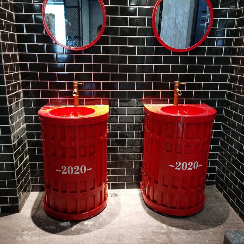 Wrought Iron Vintage Industrial Style Wash Basin Creative Homestay Wash Basin Bar Integrated Column Wash Floor Basin