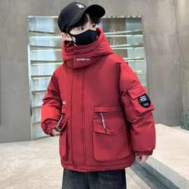 冲锋衣中大童棉衣外套2025洋气时髦冬季加厚连帽保暖男童新款帅气