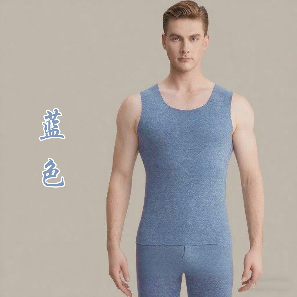 Invierno sin marcas de doble cara abrasión cálido chaleco de cuello redondo para hombres base de terciopelo más terciopelo calor antibacteriano chaqueta de otoño