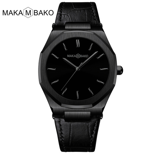Octagonal simple Japanese movement men's watch casual trendy waterproof first layer cowhide leather watch