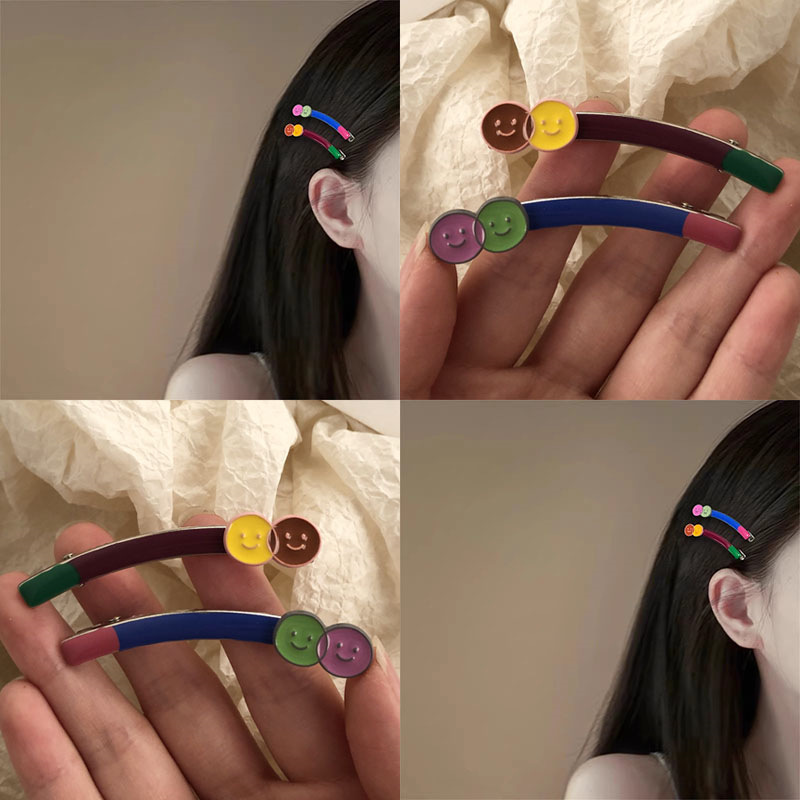 2025 nuevo estilo coreano goteo color sonriente clips de pelo nicho femenino clips laterales de cabello roto buquete clips de cabello corto adornamiento para el pelo