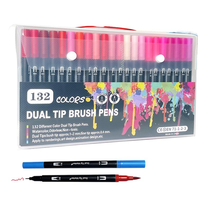 En stock 12/24/36/60/72/100/120/132 color de doble cabeza suave cepillo cabeza marcador gancho pluma papelería