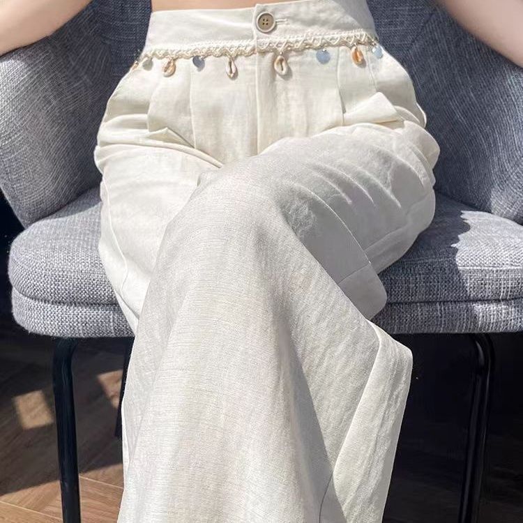 高端天丝亚麻冰丝西装裤2025夏季裤女薄款宽松直筒休闲小个子阔腿|undefined