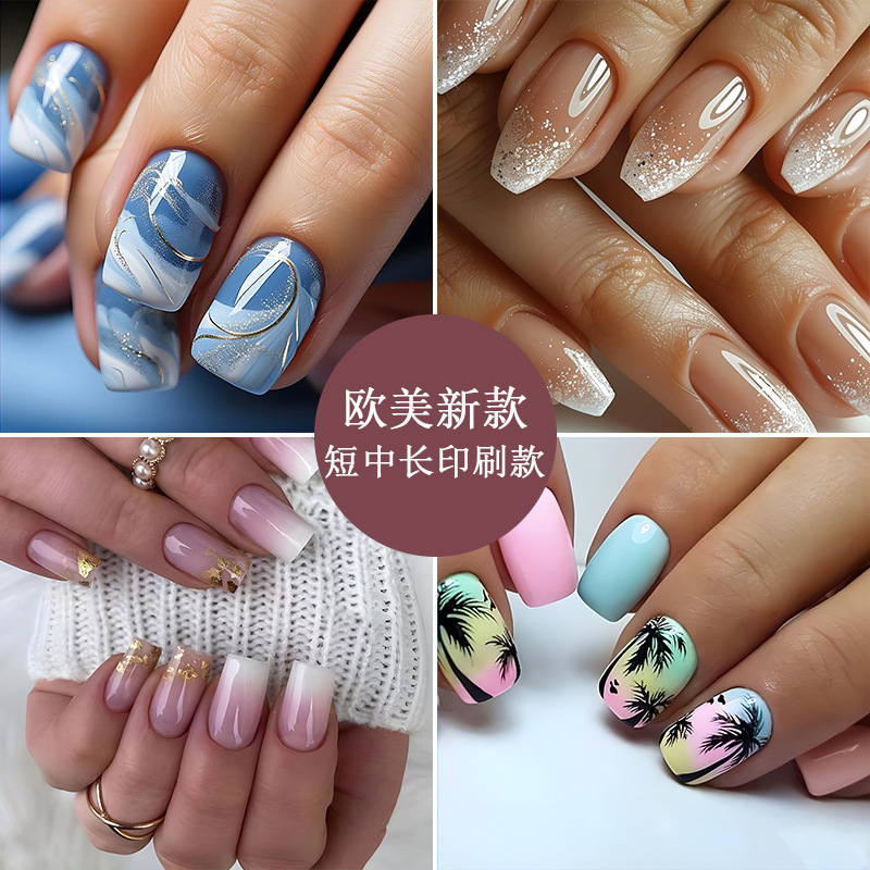 Uñas postizas transfronterizas cortas, medianas y largas, parches de uñas de comercio exterior