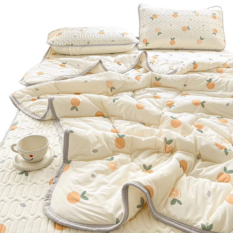 Juego de cuatro piezas de seda de hielo de verano, edredón fresco de verano, nuevo juego de cama de sábanas de látex de verano 2025