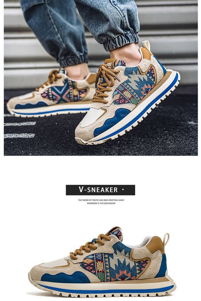 Giày thể thao nam sneaker phong cách bố già, đế dày tăng chiều cao, thân vải thoáng khí, buộc dây — KC002 màu be, KC002 màu đen, KC002 màu đỏ chi tiết 2