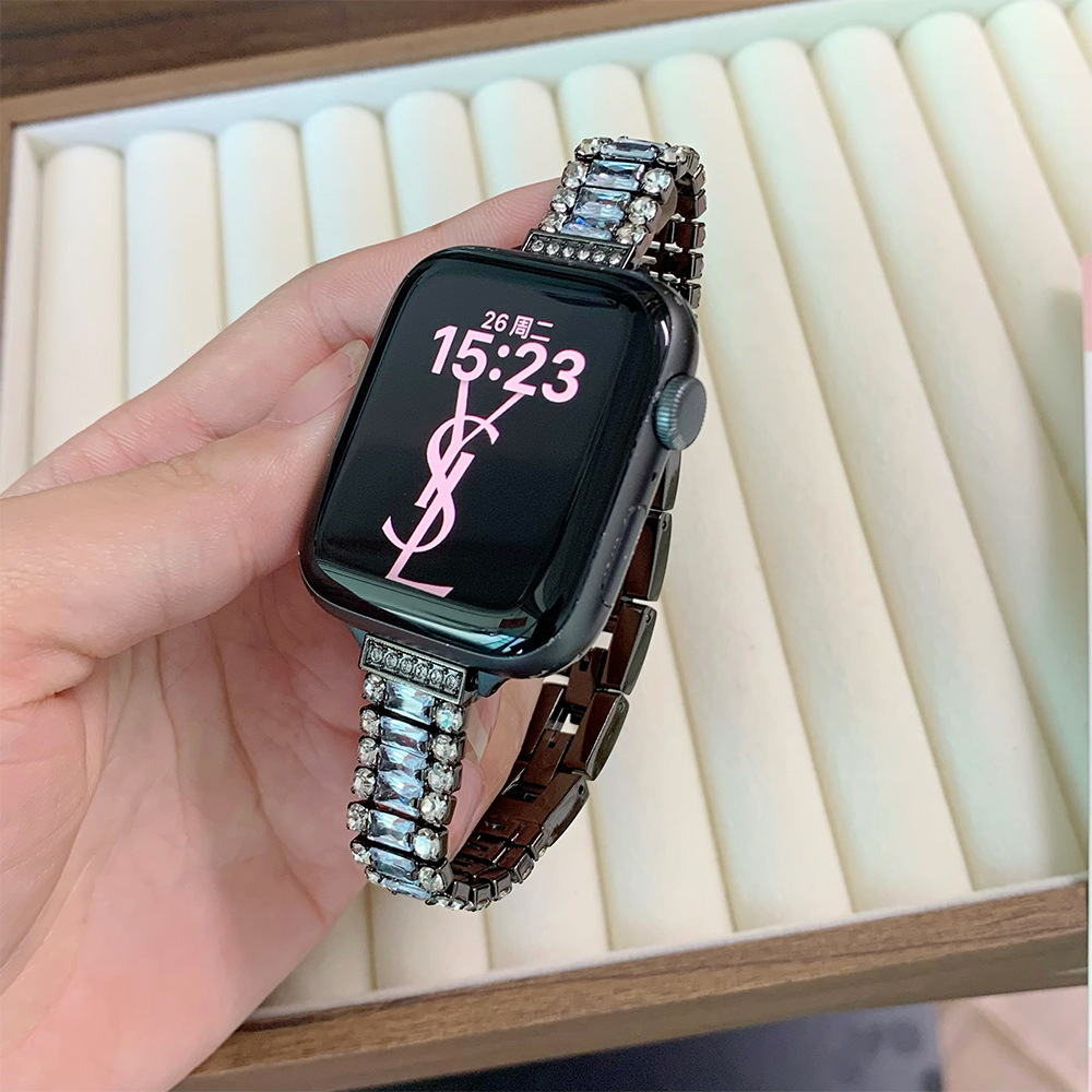 Suitable for Applewatch10 Apple S11 Watch Strap Huawei Xiaomi Full Diamond Metal Bracelet High-End Women