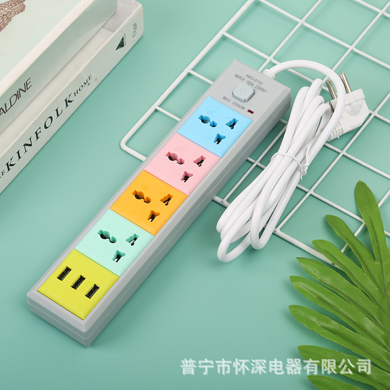 R215U#3USB插排带灯彩色面片布基纳法索布隆迪赤道几内亚外贸排插