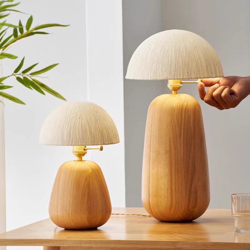 Light Luxury Log Retro Table Lamp Wabi-Sabi Style Bedroom Living Room Coffee House Mushroom Retro Zen Study Bedside Lamp