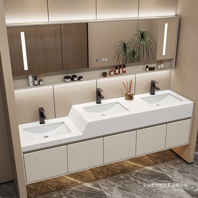 Simple Modern Marble Parent-Child Double Sink Bathroom Cabinet Set for Commercial Public Restroom Washbasin Simple Modern Marble Parent-Child Double Sink Bathroom Cabinet Set for Commercial Public Restroom Washbasin