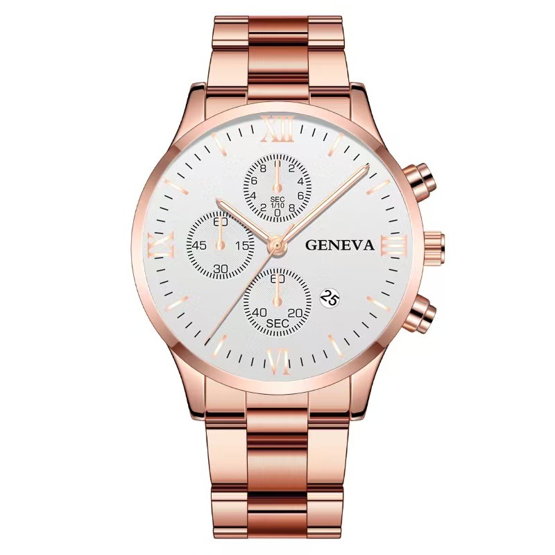 Rosa de disco blanco, aguja de oro, cinturón de oro de rosa (versión de horquilla plana)