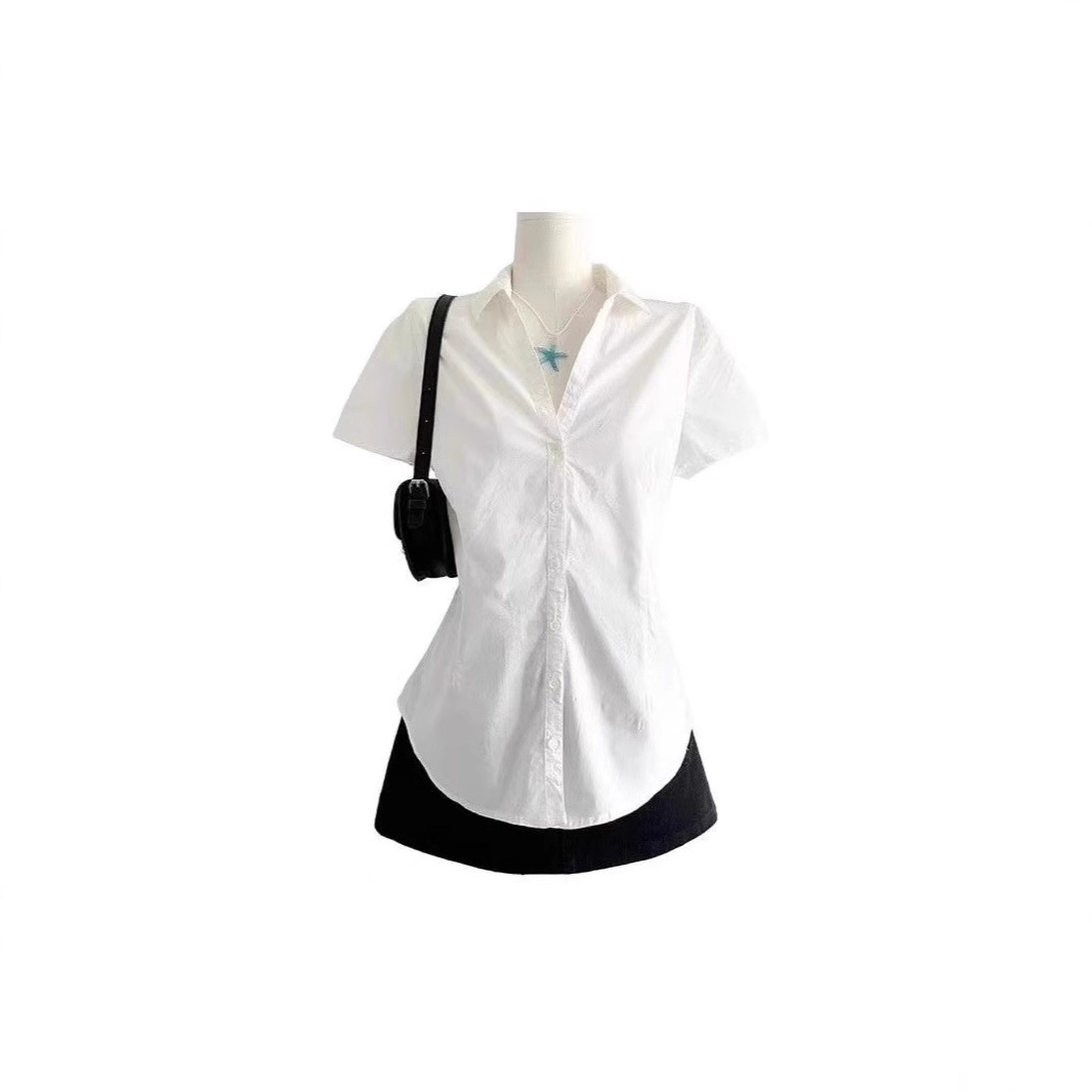 Women's Summer Outfit Set: 2024 New Korean Style Loose-fitting Shirt and Denim Skirt Two-Piece Set
