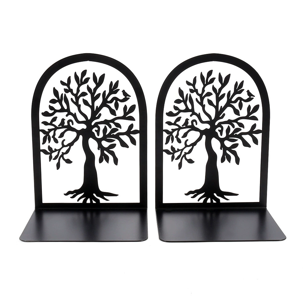 Bookends (Life Tree) Metal Tree-Shadow Design, Desktop Book Storage Pair, Decorative