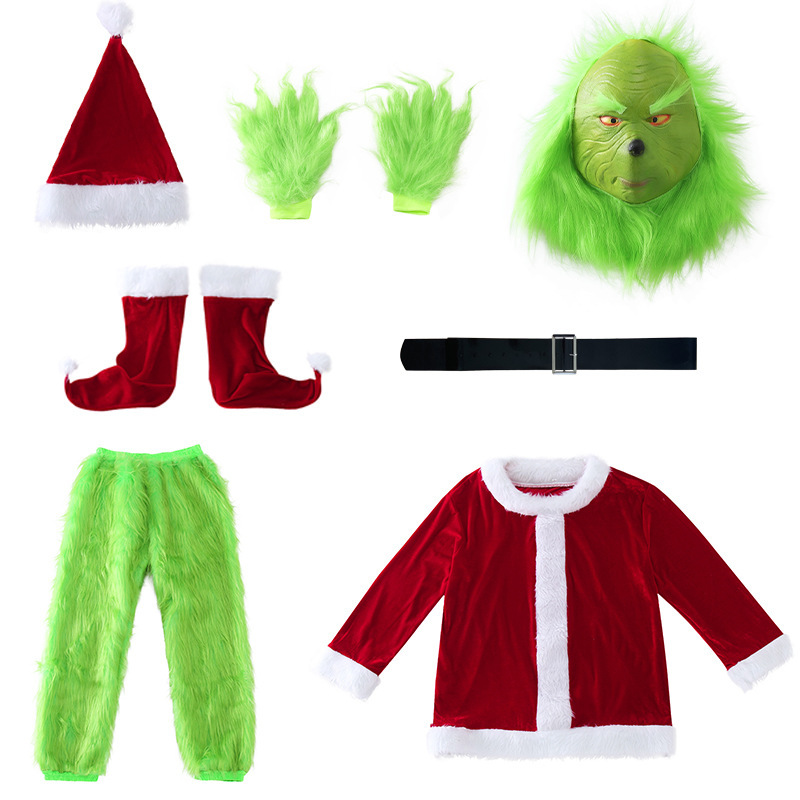 Kostüm, lang, Cosplay, Weihnachtsmann, grüne Haare, Monster, Grinch, Performance-Anzug_voghion.com