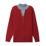 中老年女装秋冬针织衫加绒加厚保暖打底衫时尚假两件一体绒毛衣，女装针织衫/毛衣，妃慕昵服饰