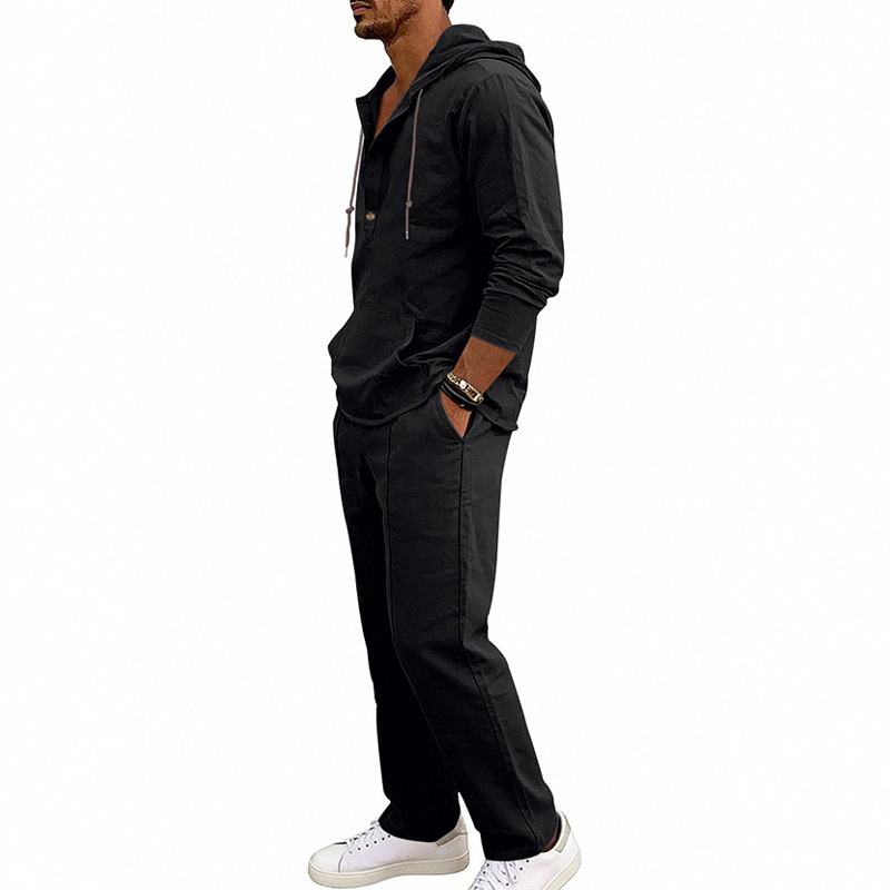 Completo in lino con cappuccio da uomo vestibilità comoda_voghion.com