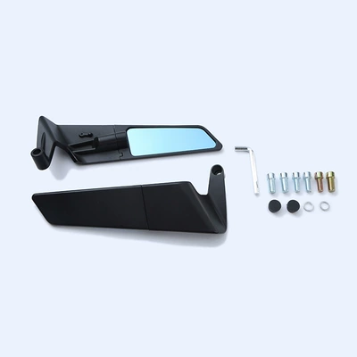 Cross-Border Motorcycle Rearview Mirror Large Motorcycle rearview mirror - fixed-wing-rearview-mirror-black-shell-large-blue-mirror