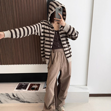 2025秋冬新款连帽针织开衫女宽松显瘦百搭条纹休闲上衣卫衣外套女