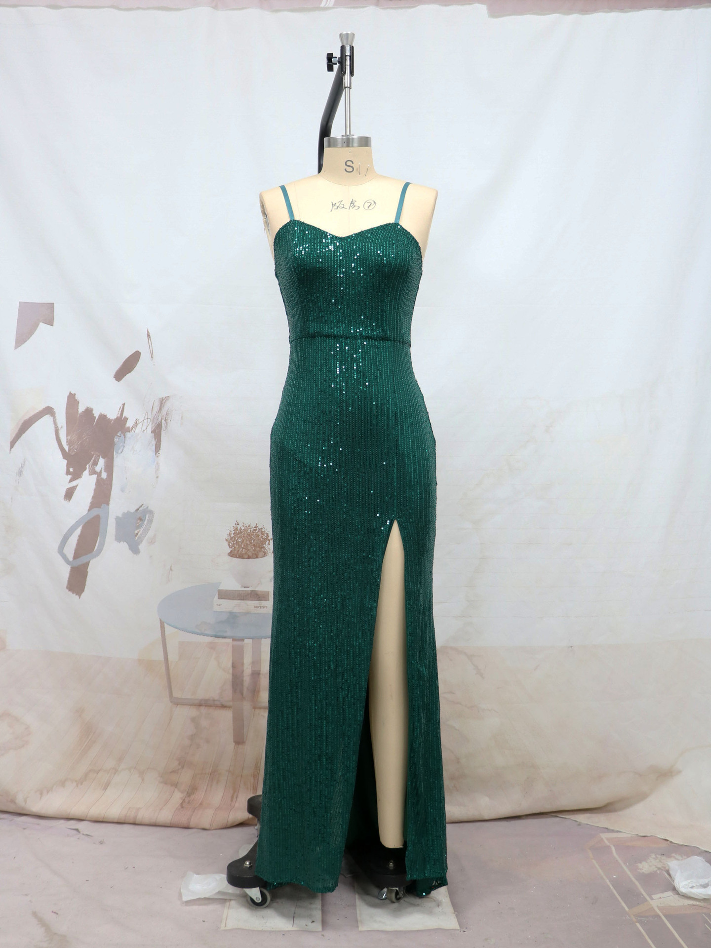 Primavera y verano europeo y americano Comercio exterior nueva correa lentejuelas split trailing vestido de noche banquete sexy Liga vestido