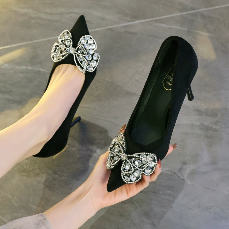 898-530 Корейская версия 2025 Летняя бабочка со стразами на каблуках