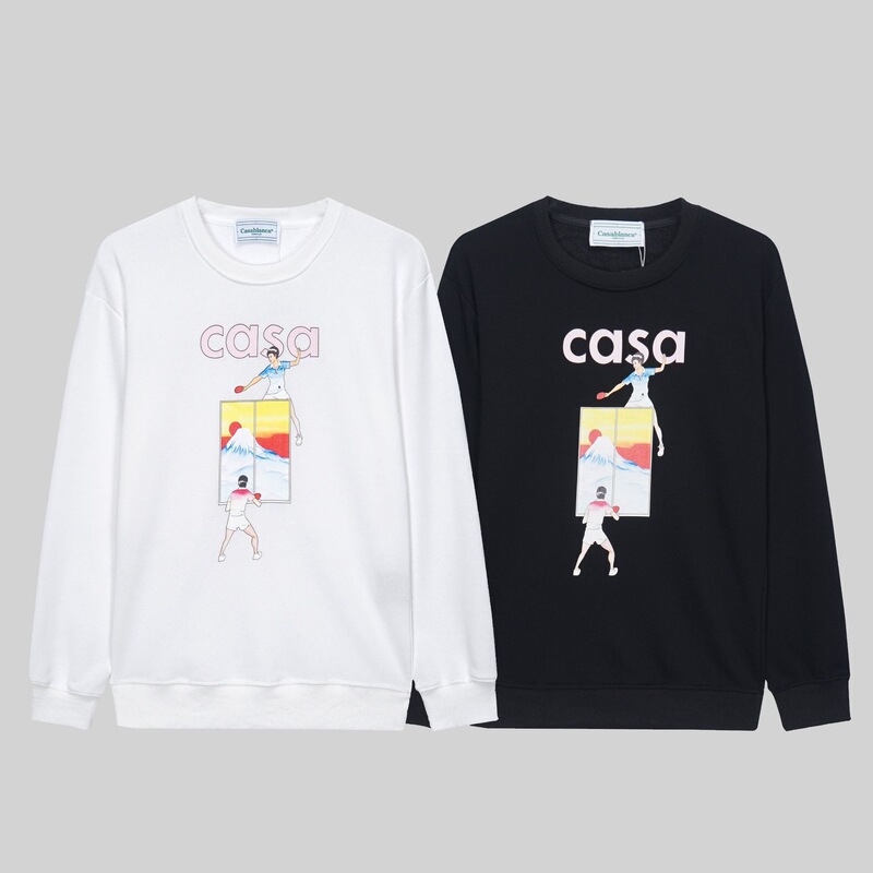 Autumn and Winter Trendy Brand Casablanca Hip-Hop Table Tennis Player Logo Printed Round Neck Loose Sweatshirt for Men and Women