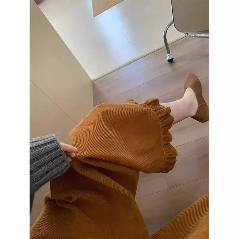 Плюс размер 300 фунтов толстая сестра вельветовые прямые брюки широкие брюки женские осенью и зимой бархат толстые свободные повседневные микро-брюки