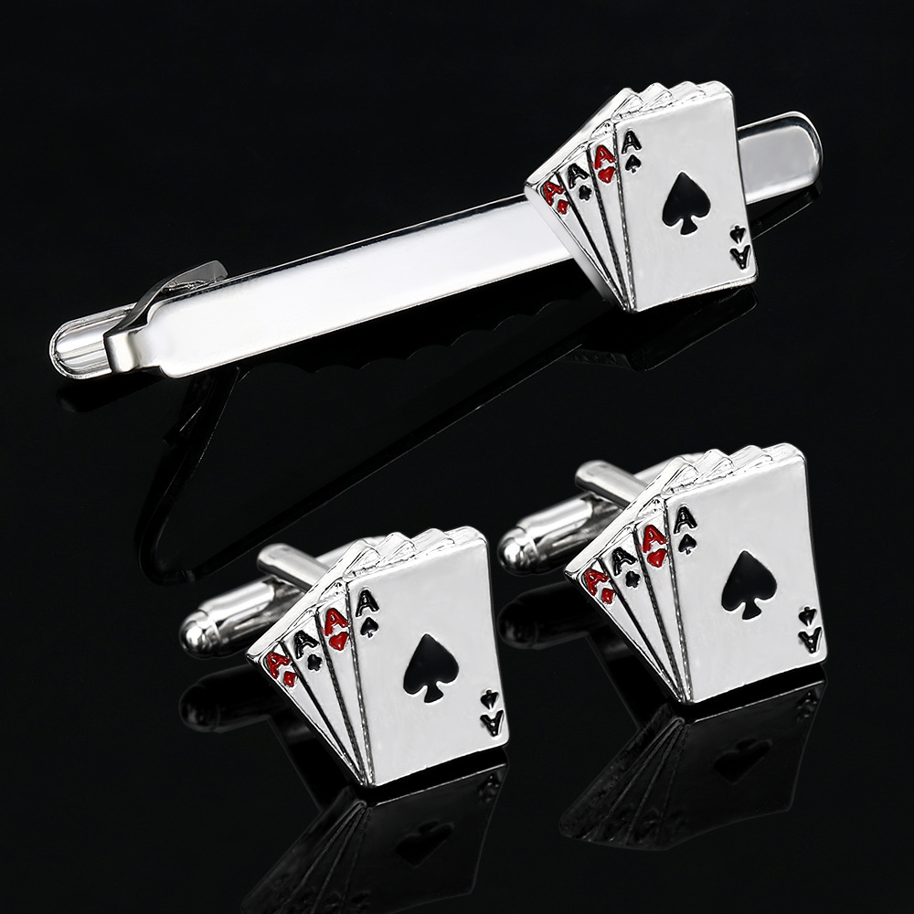 European and American Creative Poker Cufflinks Men's and Women's Business French Shirt Cuff Nails Collar Clip Accessories Gift Boxes Spot