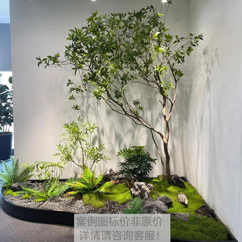 擬似馬酔木緑植景観組合せ偽樹植物階段下造景ショーウインドーコーナー室内装飾配置|undefined