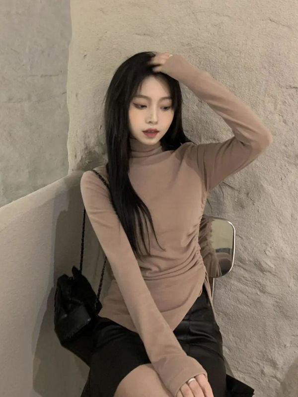 美式复古插肩长袖t恤女秋季短款修身紧身正肩早秋内搭打底衫上衣|undefined