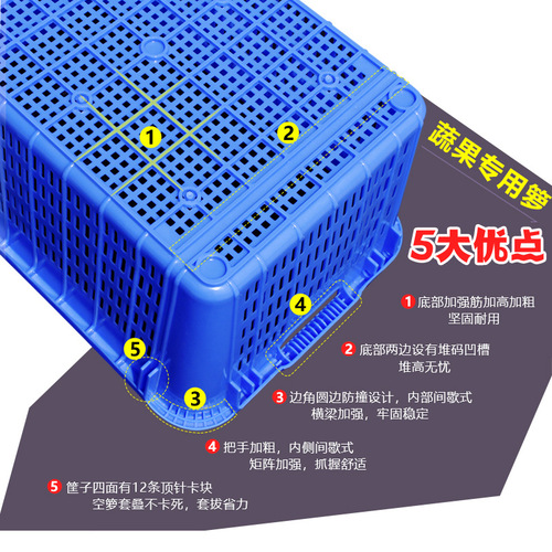 Turnover basket plastic rectangular thickened plastic frame hollow plastic basket vegetable basket large size storage fruit basket blue frame