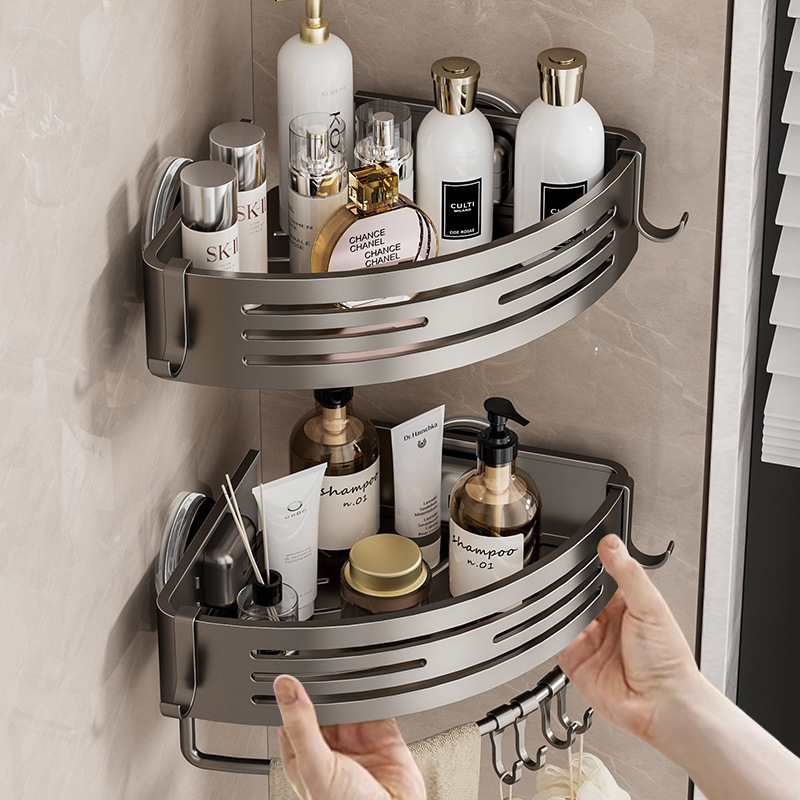 Suction Cup Storage Rack for Bathroom, No-Drill Wall-Mounted Toilet Shower Room Washbasin Triangle Storage Shelf