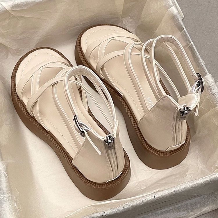 Muffin bottom sandalias mujeres 2026 verano nuevo diseño hueco de altura de suela gruesa cruzada zapatos romanos sandalias botas