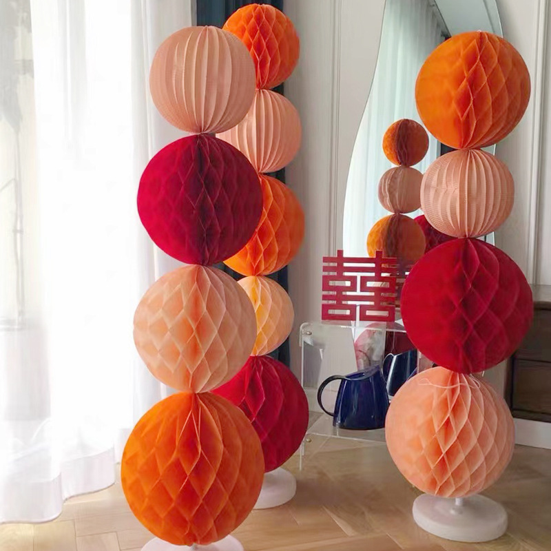 Honeycomb ball lantern ball column living room wedding engagement room layout latte art floor ornaments small red book