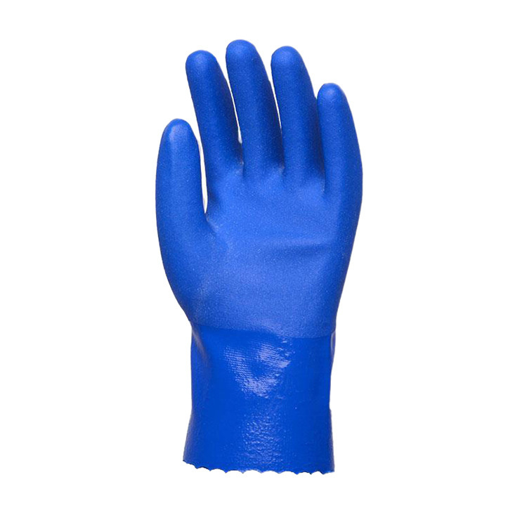 蓝色浸塑手套内加衬加绒防水耐油耐弱酸碱胶皮手套35cm
