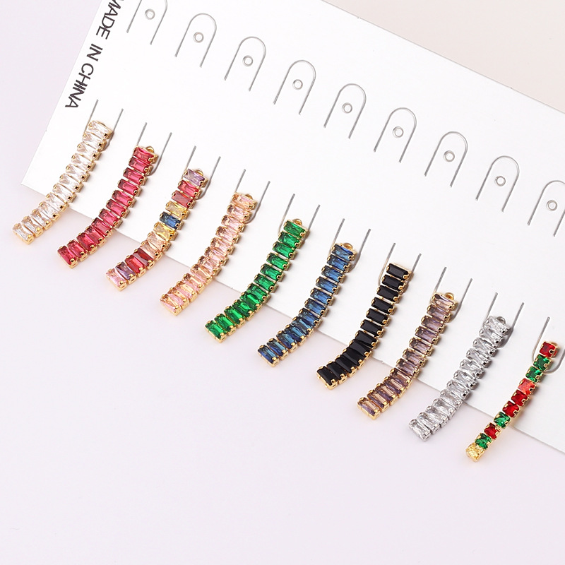 Simple Style Square Copper Earrings Tassel Zircon Copper Earrings