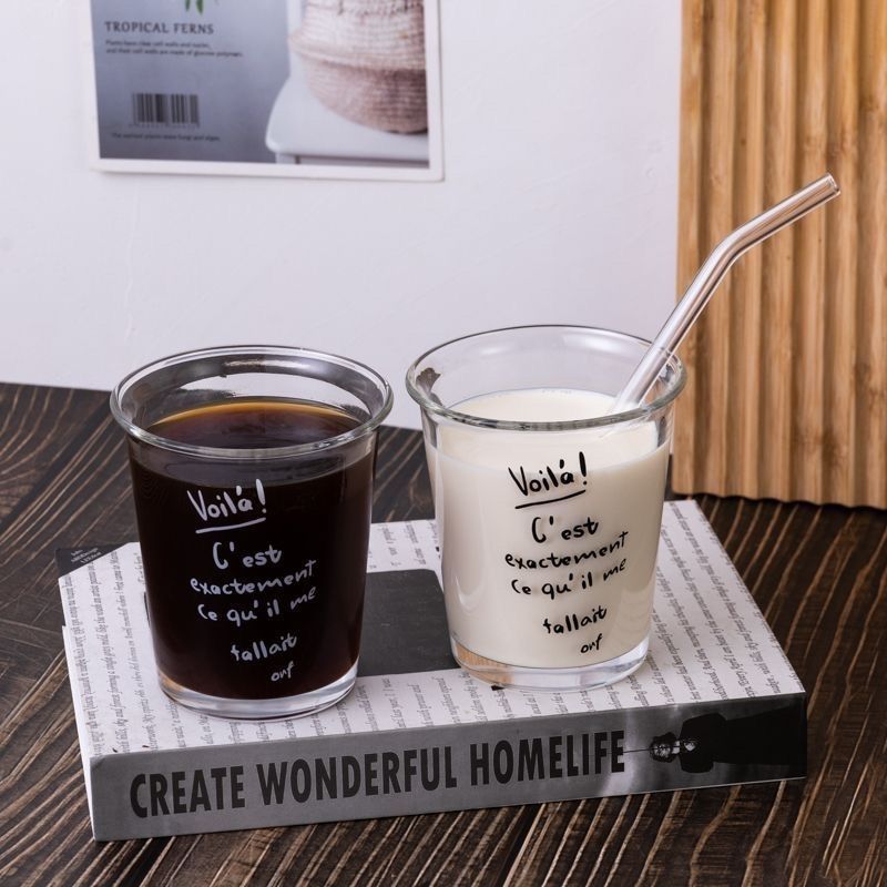 Letter-printed French-style Glass Exquisite Coffee Cup, Ins-style Home Breakfast American-style Cup_voghion.com