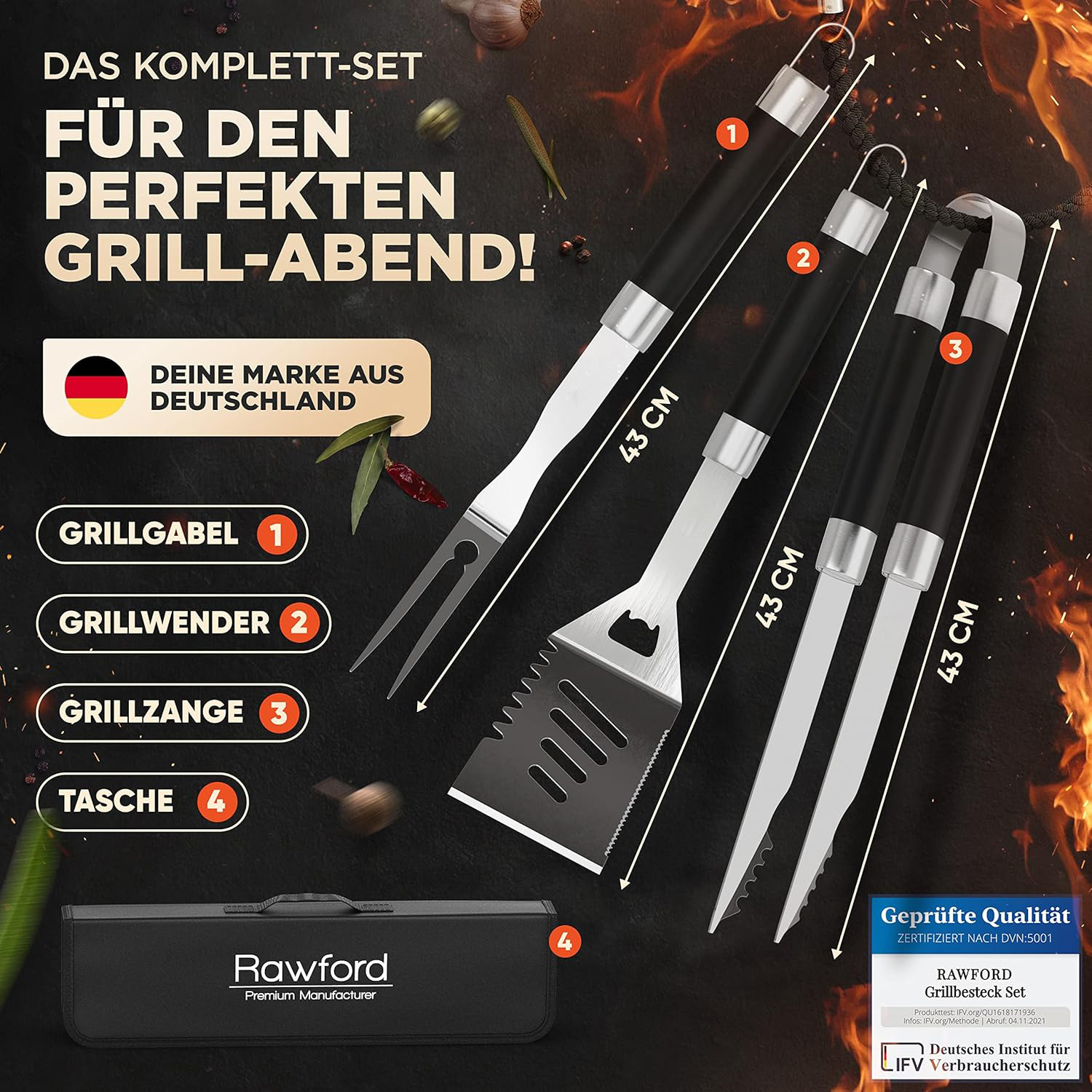 Amazon Hot sale acero inoxidable parrilla set horquilla bolsas de almacenamiento mangas de tubo de goma y plástico BBQ herramientas de barbacoa al aire libre