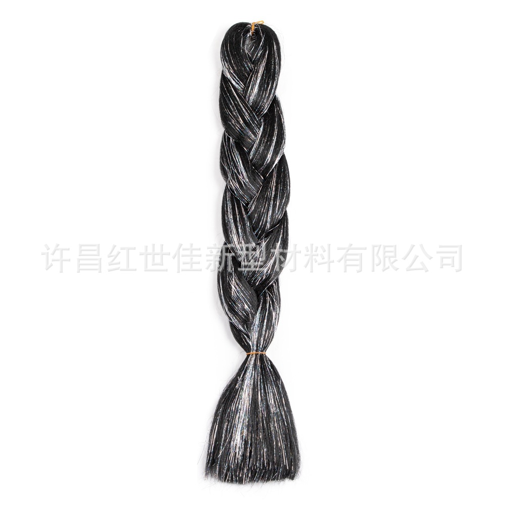 Láser colorido oro y plata seda trenza grande jumbo braiding hair con tinsel peluca de fibra química