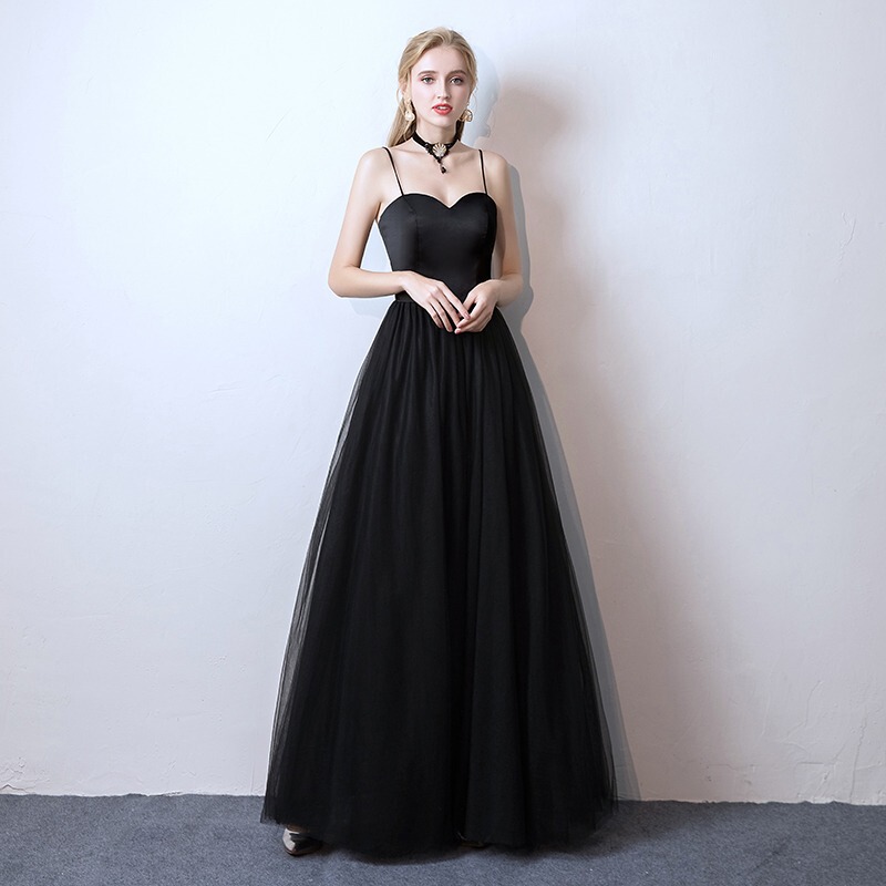 New Black Long Strap Dress Dress Birthday Party Dress Banquet Host Performance Annual Meeting Evening Dress