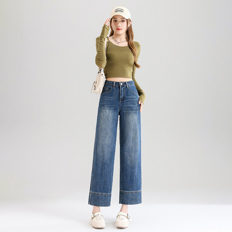 Women's Cropped Straight-Leg Jeans, Spring 2026 New Style, Simple High-Waisted Slim-Fit Petite Narrow-Cut Baguette Pants