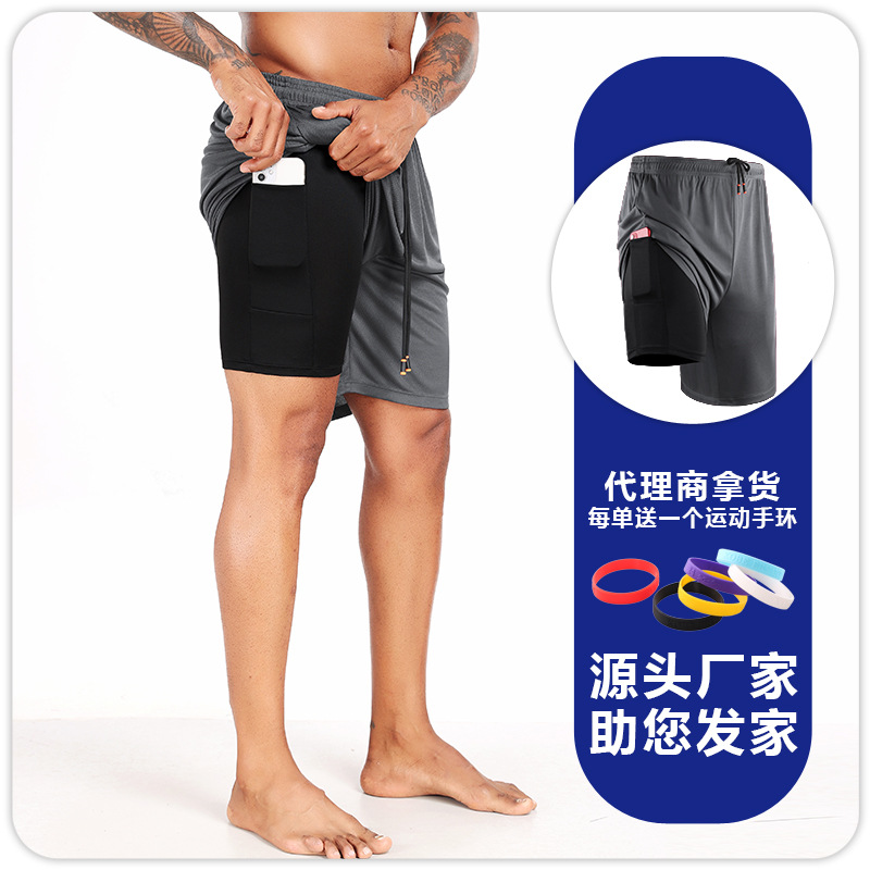 B6150 pantalones cortos falsos de hombre de verano delgados sueltos casuales de cinco puntos respirables pantalones de baloncesto para correr