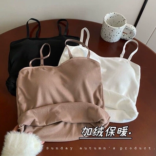 冬季纯色保暖吊带背心抹胸外穿美背加绒加厚带胸垫磨毛打底上衣女