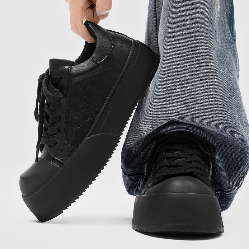 Black Thick-Soled Height-Increasing Sneakers for Men, Large-Toe Trendy Low-Top Casual Trendy Shoes, Handsome American Men's Shoes 72232-J
