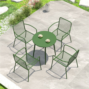 Outdoor Garden Courtyard Table and Chair Outdoor Wrought Iron Small Round Table Milk Tea Shop Cafe Sunscreen Anti-corrosion Leisure Table
