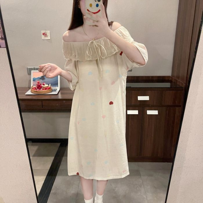 Venta al por mayor transfronteriza verano nuevo estilo dulce camisón casual hogar con almohadilla para el pecho pijamas de una pieza ropa de aire acondicionado para el hogar de las mujeres