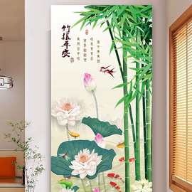入户玄关门贴纸墙面装饰画自粘年画贴画墙贴防水壁画走廊客厅挂画